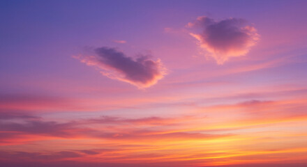 Obraz premium Romantic Sunset Sky A glowing sunset sky in pink, orange, and purple, with heart-shaped clouds