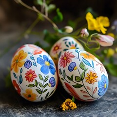 Fototapeta premium colorful easter eggs with flowers