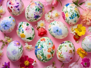 Fototapeta premium colorful easter eggs with flowers