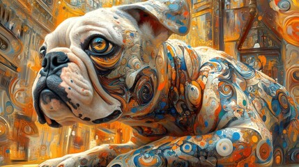 Fototapeta premium A beautifully artistic image of a dog adorned with colorful, swirling patterns, blending nature and creativity into one stunning visual that evokes inspiration and emotion.