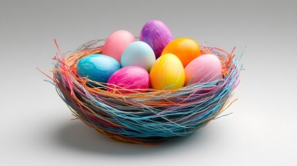 Naklejka premium colorful easter nest with easter eggs