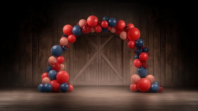 Child's Birthday Farm Barn Balloon Arch Digital Backdrop for Photoshop: Perfect for Cake Smash and Creative Composites