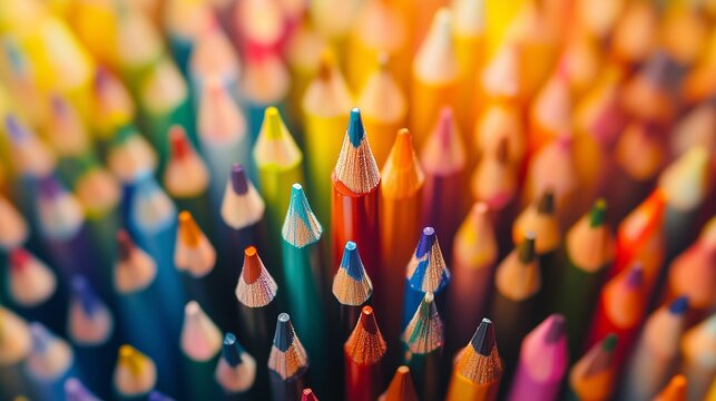 Close-up exploration of vibrant pencil tips showcasing a spectrum of colors in artistic arrangement