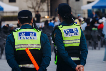 Korean police squad formation in uniform with 
