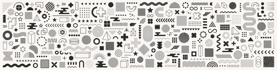 Set of geometric shapes. Memphis design, retro elements for web, vintage, advertisement, commercial banner, poster, leaflet, billboard, sale. Collection trendy halftone vector geometric shapes.