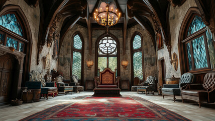 Obraz premium Grand Gothic Throne Room Interior With Ornate Details