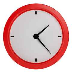 Stylized red wall clock. Isolated on transparent background