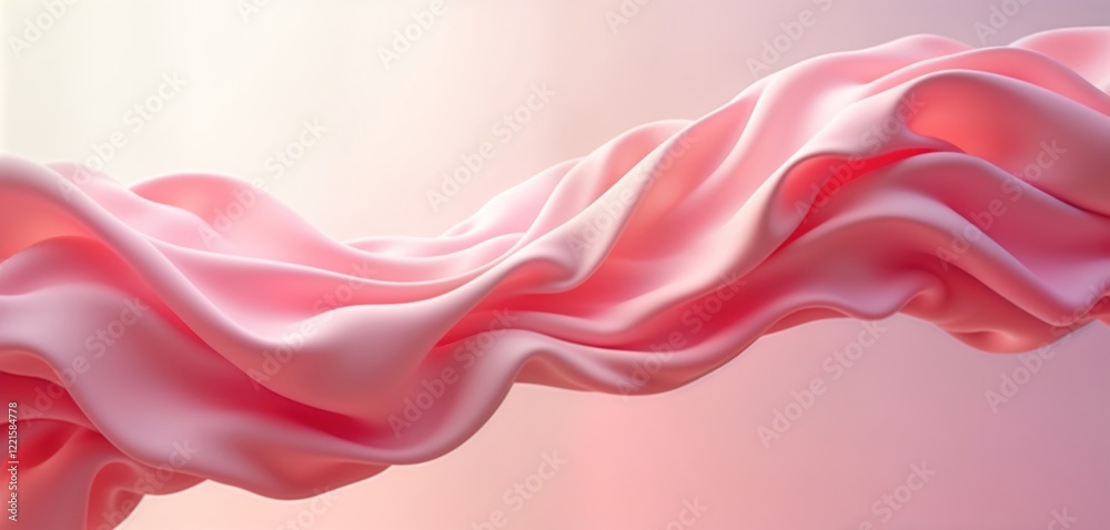 Poster pink fabric flows elegantly in air creating soft curves, smooth shapes. abstract design with dynamic