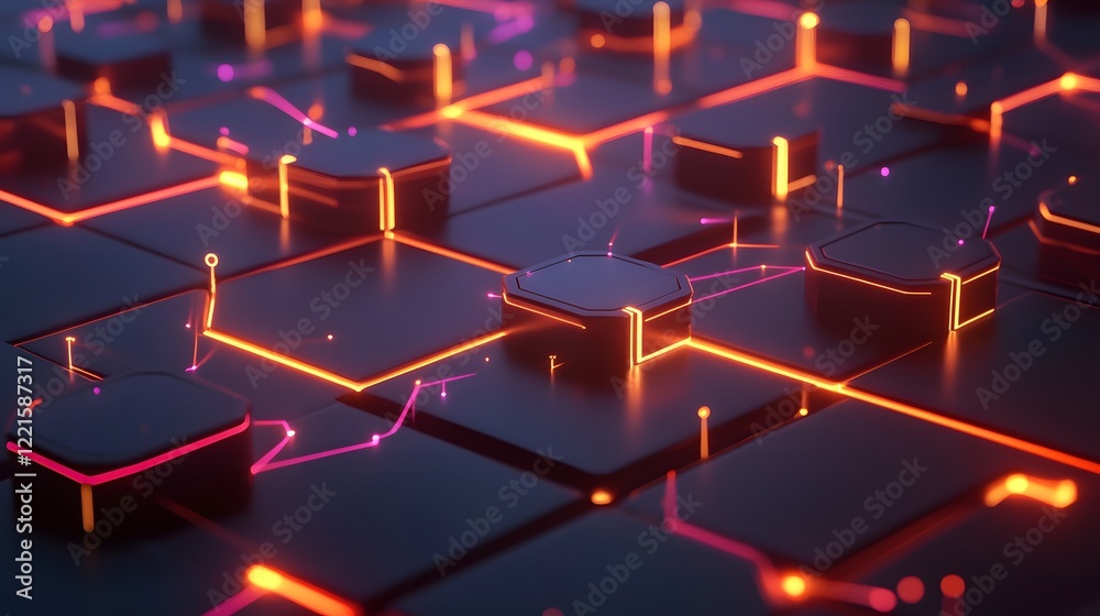 Poster abstract digital background featuring intricate patterns of glowing circuits and shapes