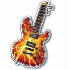 Obraz premium Fiery Electric Guitar Illustration with Lightning Effects and Bold Design