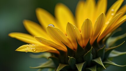 Fototapeta premium Macro photography of sunflower petal with dew drop detail 