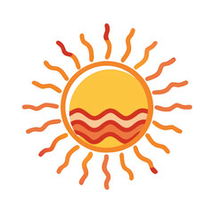 Boho Inspired Sun Design with Colorful Wavy Rays and Vibrant Colors