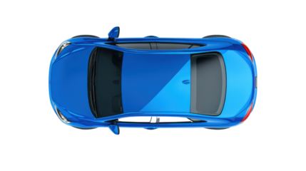 Blue abstract car top view on transparent background