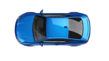 Blue abstract car top view on transparent background
