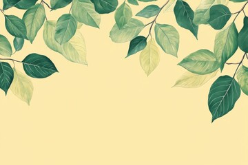 Beautiful botanical watercolor leaves frame with green and yellow foliage