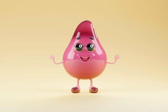 A cheerful pink blob character with arms and legs waves happily against a pale yellow background.