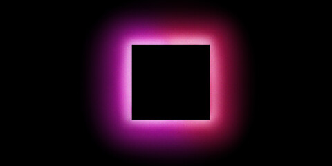 Neon Square with Soft Texture andpurple and pink glow &ndash; Modern Abstract Light Graphic with grainy texture on Black bakcground for wallpapers or headers