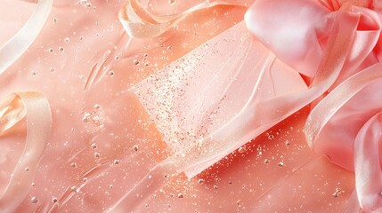 Fototapeta premium Valentine mockup card abstract design. Pink Liquid Background with Ribbon and Gift Card.