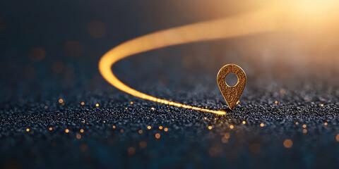 An illuminated route line from one 3d location pin marker to another location marker. Travel, route construction