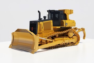 Fototapeta premium A powerful yellow bulldozer with a large blade, ready for heavy-duty earthmoving tasks.