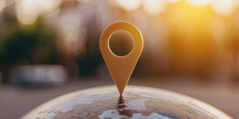 Geo-tagged Earth globe. Location tag on the sphere. Creative concept for worldwide network, travel and routes, online planning