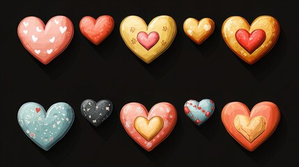 Fototapeta premium Heart icon set with various shapes and styles for Valentine's designs.