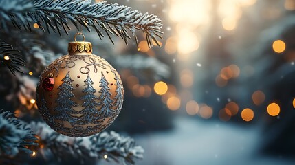 Winter ornament sparkling pine branch high resolution hd image