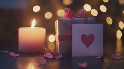 Valentine mockup card abstract design. Romantic Candlelight Gift and Card Scene.
