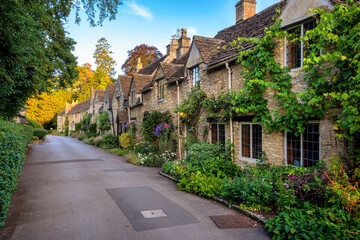 Traditional stone row houses in Castle Combe village, Cotswolds, England