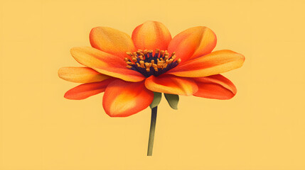 Single orange flower displayed prominently against a vibrant yellow background in a minimalistic composition