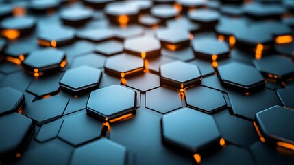 Fototapeta premium An abstract composition of interconnected hexagons in shades of blue and gray.