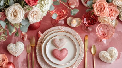 Valentine mockup card abstract design. Romantic Valentine's Day Table Setting with Heart Decorations (2).