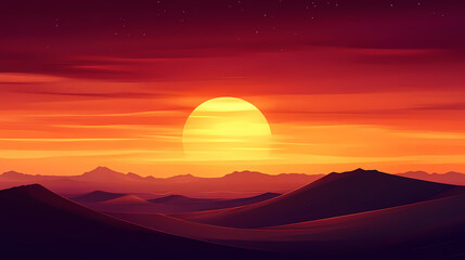 Sunset over the majestic mesa, a breathtaking panorama of nature's fiery hues painting the desert landscape. Majestic Desert. Illustration