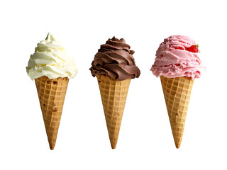 ice cream cone three flavors. isolated on white background,3d,frozen,wafer