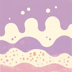 Fototapeta premium A pastel, abstract design featuring wavy patterns and bubbles in shades of purple and cream, creating a soothing visual effect.
