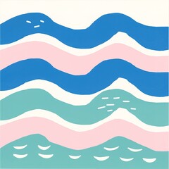 Fototapeta premium A colorful abstract design featuring wavy patterns in blue, pink, and green, evoking a sense of calm and movement reminiscent of water.
