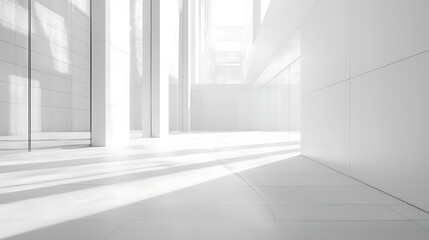 Obraz premium Sunlit minimalist white modern architecture interior.