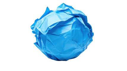 Obraz premium Blue crumpled paper ball on transparent background