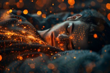 A close up of a person laying in a bed