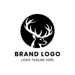 Circle deer head logo design element in flat style for logotype, vector, shape, t-shirts and other design. Retro illustration