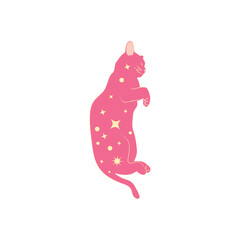 Mystical cats in boho style, silhouette collection. Esotericism and mysticism, occultism. Cartoon flat vector illustrations, isolated