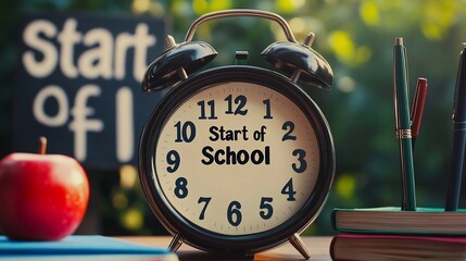 Back to School: Alarm Clock, Apple, Books, and Pens
