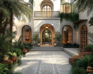 an outdoor shot of a Kuwaiti villa entrance