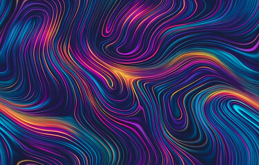 Obraz premium Psychedelic abstract seamless pattern with colorful fluid lines in neon blue pink and orange swirls