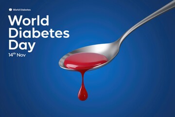 World Diabetes Day Awareness Campaign Blue Background Blood Drop Spoon Graphic