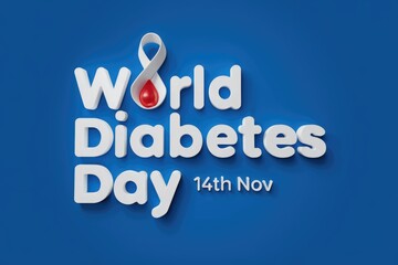 Fototapeta premium World Diabetes Day Campaign with Blue Background and Red Blood Drop Symbol