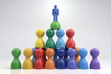 Obraz premium Colorful Wooden Pyramid with Blue Figurine Standing Atop