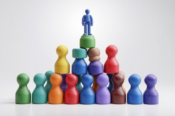 Colorful Wooden Pyramid with Blue Figurine Standing Atop