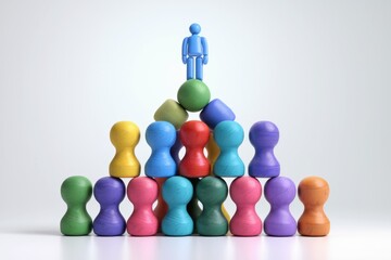 Colorful Wooden Pyramid with Blue Figurine Standing Atop