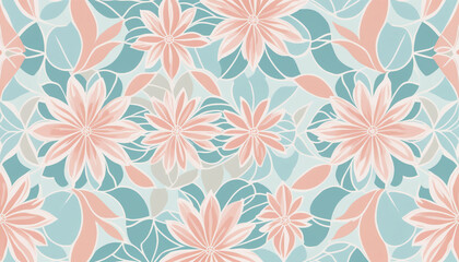 Obraz premium A delicate hand-painted floral pattern on soft fabric, featuring pastel colors and detailed textures, ideal for textile design and backgrounds.